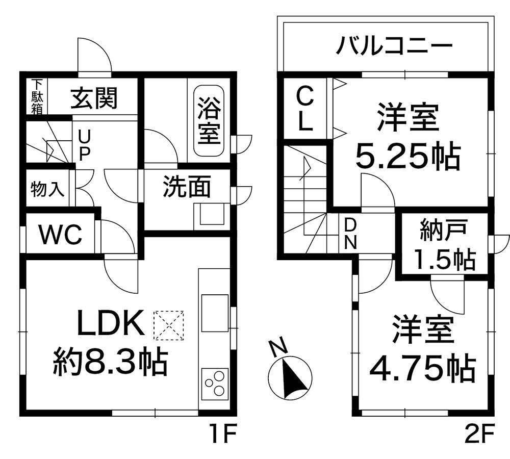 Floor plan. 15.8 million yen, 2LDK + S (storeroom), Land area 47.46 sq m , Building area 50.41 sq m