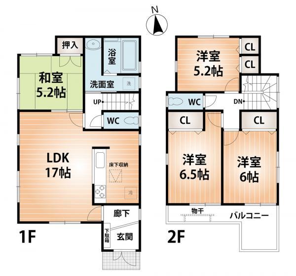 Floor plan. 25,800,000 yen, 4LDK, Land area 121.74 sq m , Deploy the counter kitchen in the building area 94.36 sq m 17 quires of LDK