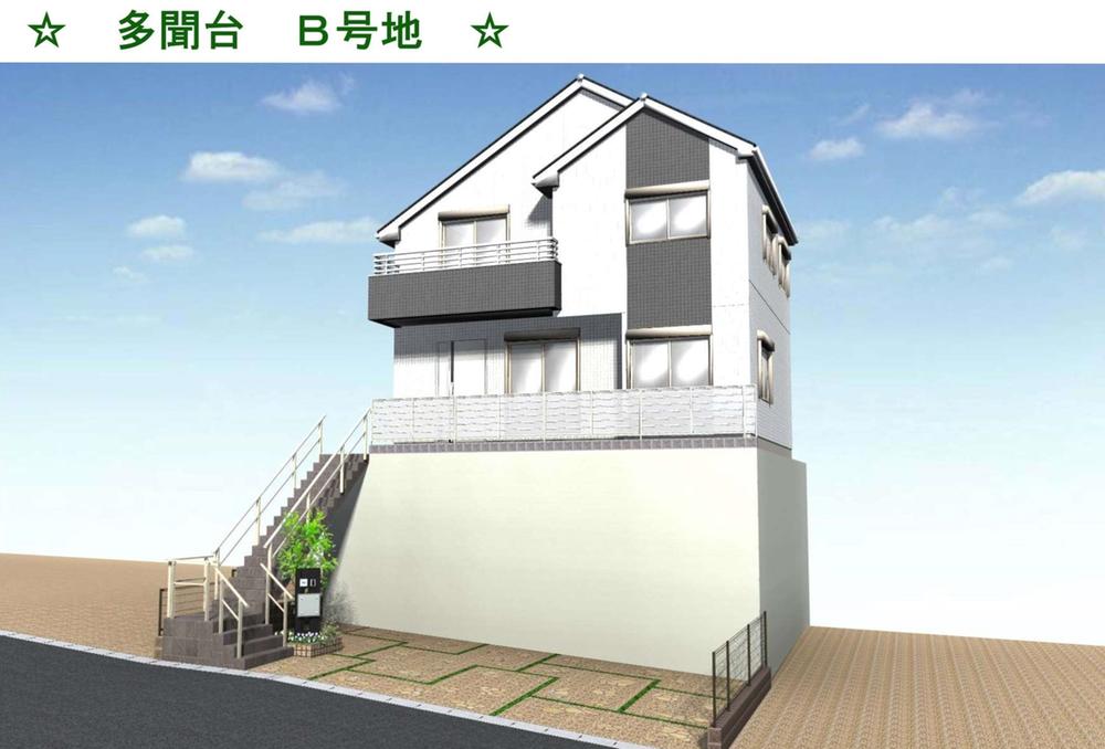 Rendering (appearance). No. B land prospective view ※ Currently intensively under construction ■ land / 128.42 sq m (38.84 square meters) ■ building / 106.78 sq m (32.30 square meters)