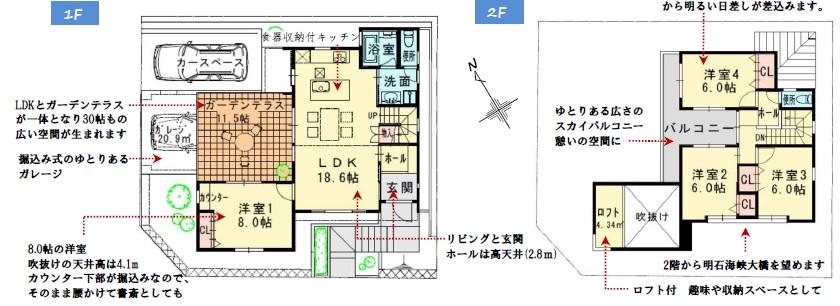 Floor plan. 48 million yen, 4LDK, Land area 171.32 sq m , Has been paid out from the building area 104.96 sq m spacious site floor plan is stylish and, This is a great design considering the flow line! 