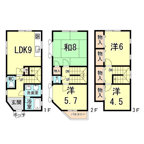 Floor plan. 16.8 million yen, 4LDK, Land area 45.01 sq m , Building area 88.32 sq m