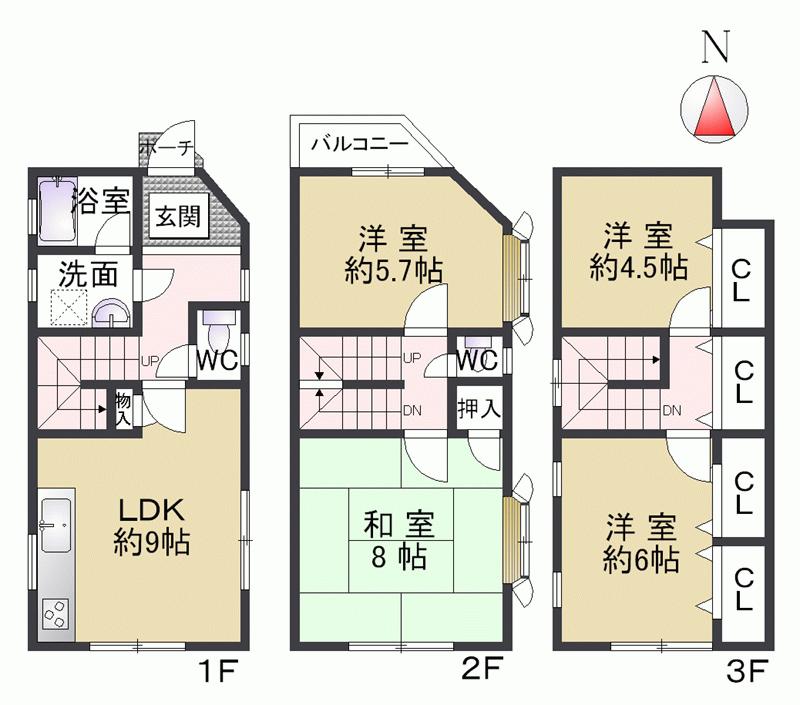 Floor plan. 16.8 million yen, 4LDK, Land area 45.01 sq m , Building area 88.32 sq m