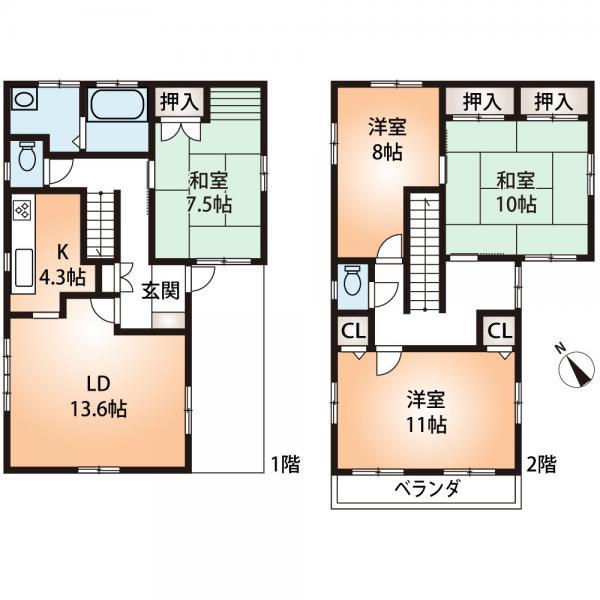 Floor plan. 18,800,000 yen, 4LDK, Land area 193.6 sq m , Building area 125.1 sq m building floor plan