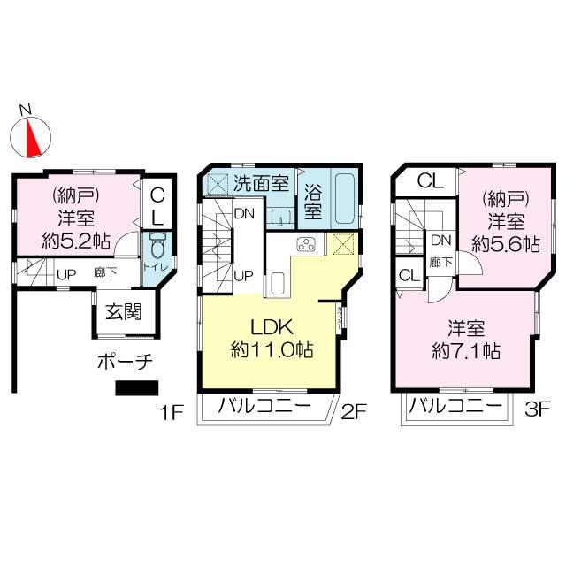 Floor plan. 28.8 million yen, 1LK + 2S (storeroom), Land area 44.62 sq m , Building area 81.32 sq m