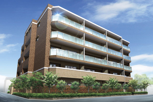 Features of the building.  [appearance] Harmonize the calm streets, Goods well Tucked of five-story simple and elegant form. Finished with a spandrel wall of the second floor balcony that make up the foundation portion texture a tiled, Emphasizing the sense of stability of the building. Handrail is employed in the floor of the balcony of the top from the third floor, Produce a modern atmosphere to enhance the lighting of. Tightening the facial expression also disposed Marion as an accent of the facade, It has been finished to the more stylish (Rendering)