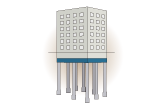 Building structure.  [Pile foundation] Pile foundation, Adopt the location hitting concrete 拡底 pile. Driving the ground about 11m total 24 of the pile until the strata of the rigid support ground, Will firmly support the whole building (conceptual diagram)