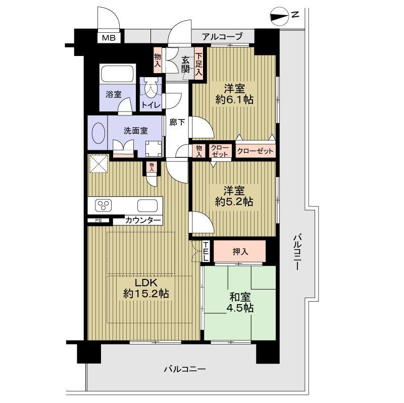Floor plan. 3LDK, Price 30,900,000 yen, Occupied area 70.53 sq m , Balcony area 25.81 sq m