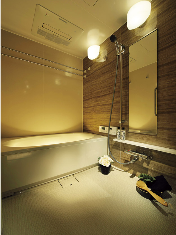 Bathing-wash room.  [bathroom] Simple modern bathroom. Adopt a pop-up faucet with only one push operation can waste water remaining water easier. Slide bar that allows freely height to match the height has also been installed (building in the model Room 504, Room)