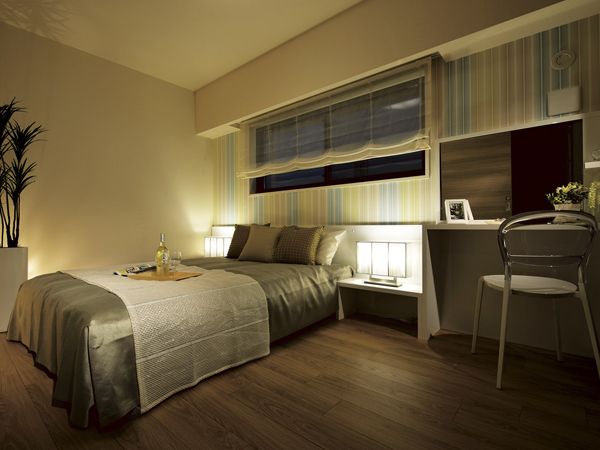 Interior.  [Bedroom] Calm bedroom design heals tired of the day. Walk-in closet of large capacity have been installed (building in the model Room 504, Room)