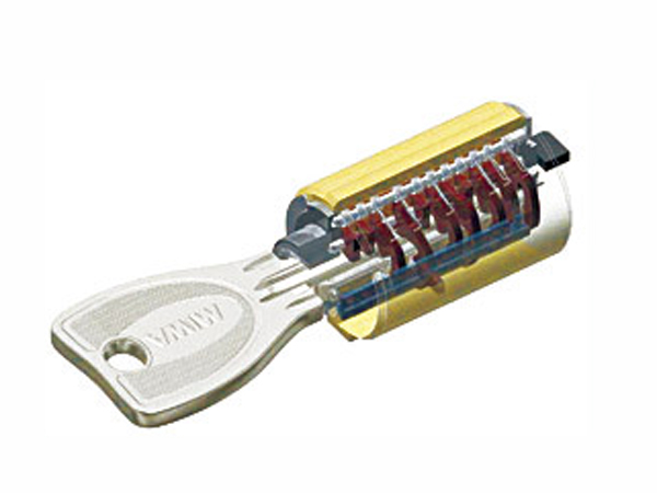 Security.  [PR cylinder key] Replica of the key to adopt a valid PR cylinder key to difficult and picking measures (conceptual diagram)