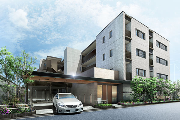 Buildings and facilities. Horizontal ・ A simple configuration that take advantage of the vertical line and Square tile, The pursuit of elegant grace, Claim your own personality. Tiles and natural stone as a finish material with a contrast in combination with the bright type and dark type of tone, Modern appearance has been created in the stylish (Exterior view)