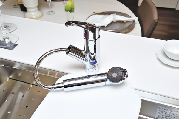 Kitchen.  [Water purifier integrated faucet] shower ・ Raw water ・ Water purifier integral easily switch between the water purification. Hand shower function the drawer and can also be used is equipped with (same specifications)