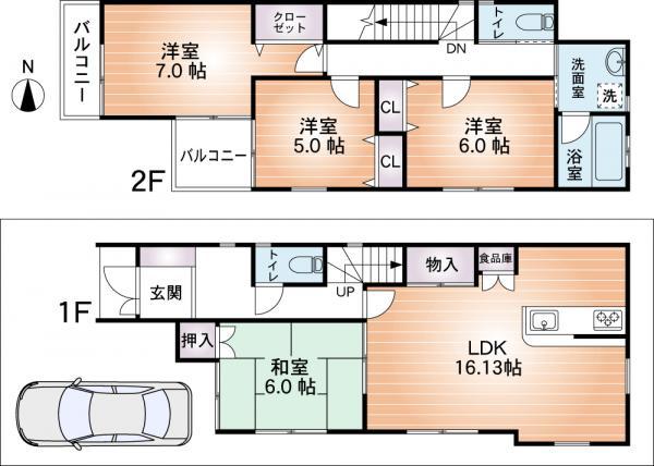 Floor plan. 46,800,000 yen, 4LDK, Land area 90.69 sq m , Building area 98.01 sq m
