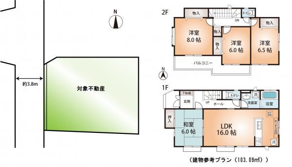 Compartment view + building plan example. Building plan example, Land price 42,700,000 yen, Land area 118.41 sq m , Building price 12.1 million yen, Building area 103.09 sq m building plan: price 12,100,000 yen (tax included) Area 103.09m2