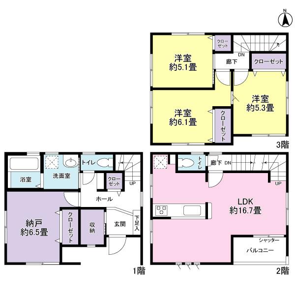 Floor plan. 33,800,000 yen, 3LDK + S (storeroom), Land area 73.36 sq m , Building area 100.43 sq m