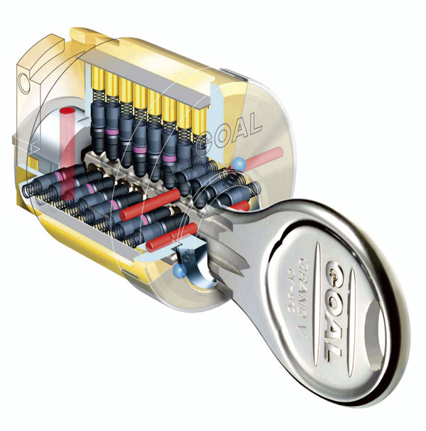 Security.  [Dimple key] Dimple key that was almost impossible to incorrect lock, such as picking by a complex structure. Reversible type that does not choose the direction you want to insert has been adopted (conceptual diagram)