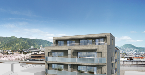 Buildings and facilities. It is Shukugawa park of green and cherry tree on the west side, North will be born to the location where spread lush mountains of Rokko (local 6th floor view photos (April 2013 shooting from the equivalent) to the CG synthesizing the appearance Rendering (in fact a slightly different))