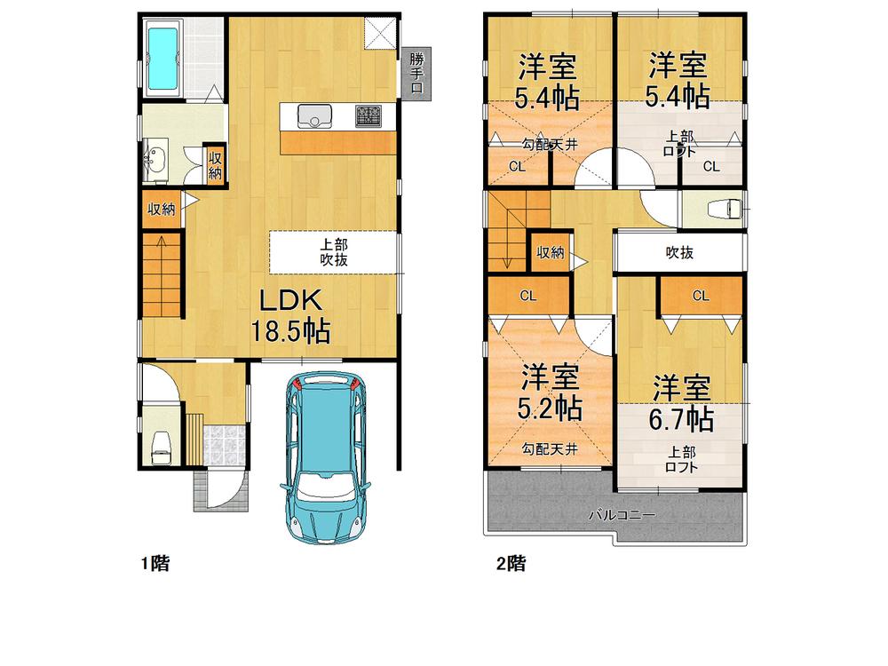 Floor plan. 42,800,000 yen, 3LDK + S (storeroom), Land area 103.25 sq m , There is a feeling of opening by building area 106.37 sq m high ceiling! Atrium there! Loft there!