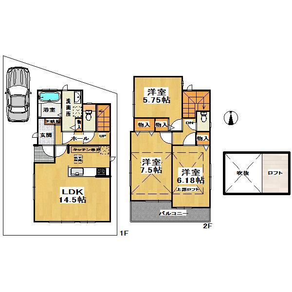 Floor plan. 31,800,000 yen, 3LDK, Land area 108.55 sq m , The building area 82.07 sq m south is bright property, which is also the garden