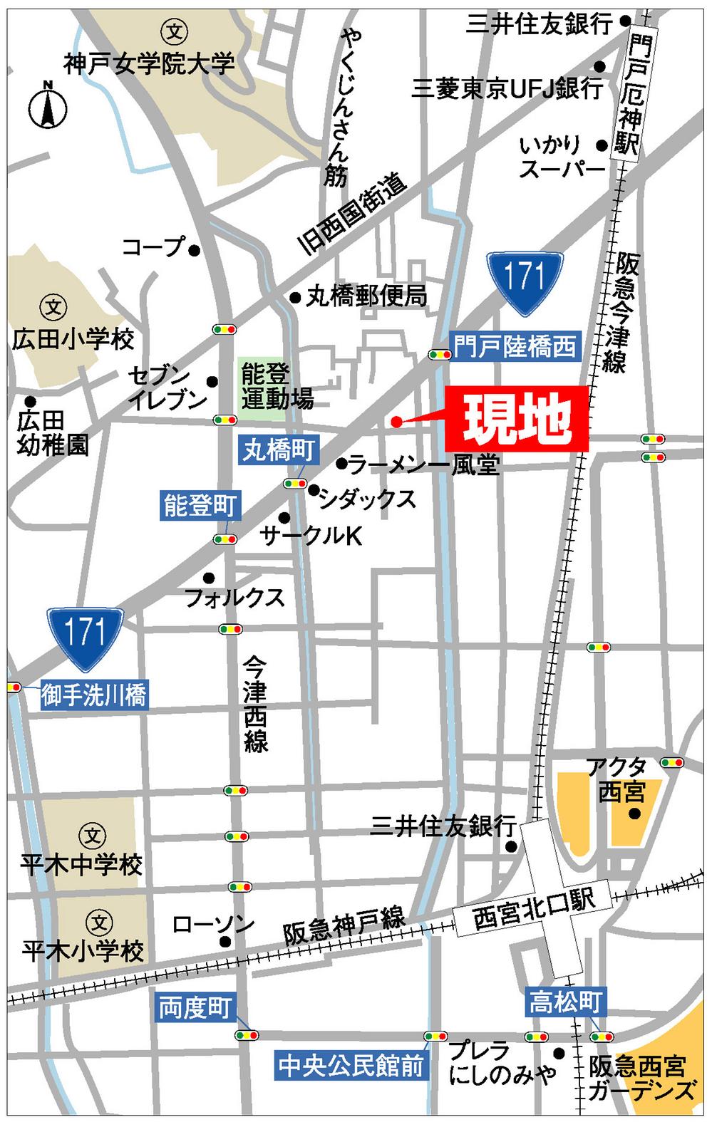Local guide map. Please input in the "Nishinomiya Marubashi-cho, 6-16" in car navigation system.