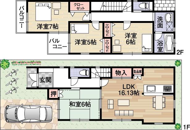Floor plan. 46,800,000 yen, 4LDK, Land area 90.69 sq m , Building area 98.01 sq m