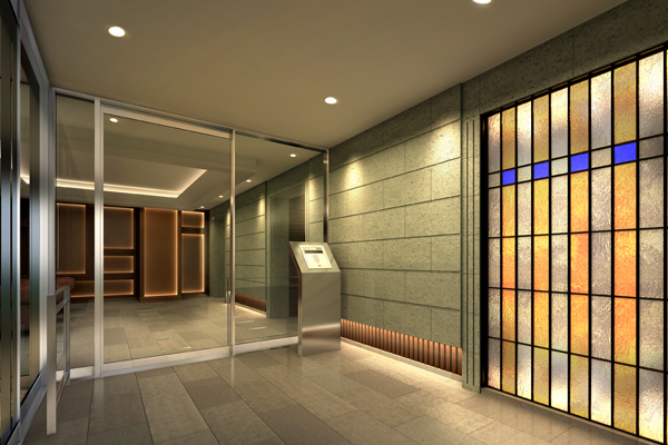 Shared facilities.  [Entrance Hall front of the entrance] Live person and those who visit the, Entrance Hall front of the entrance, which first set foot. Since the color in quality the first impression of the dwelling, Sophisticated design has been adopted (Rendering)
