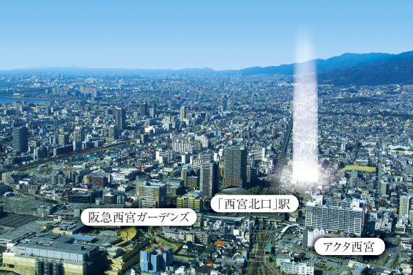 Surrounding environment. Position in the first kind residential area. It is obtained by some CG processing to aerial photographs of the peripheral site (March 2013 shooting), In fact a slightly different