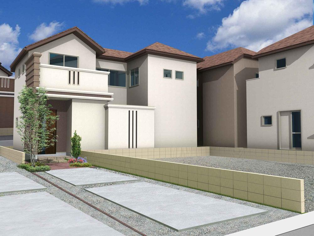Model house photo. D No. land Rendering CG image. While in the care of the personality of one house one House, Appearance giving the harmony as the cityscape. . Parking space two