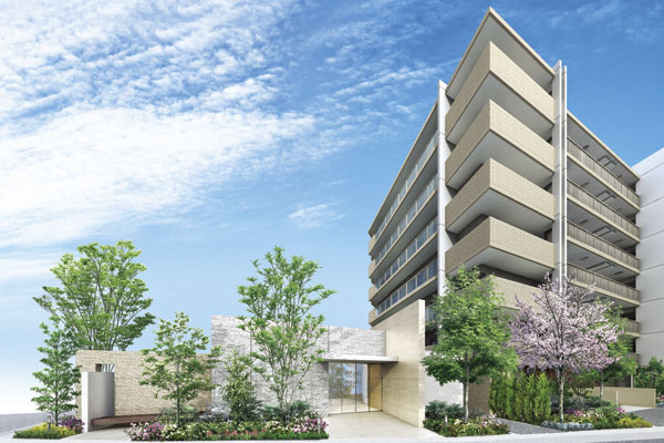Features of the building.  [entrance] Beautiful design to assert individuality, yet stylish. Gently greeted those who arrived back in the entrance, It makes you feel familiar with transitory seasonal, Lush trees and flowers have been arranged (Rendering)