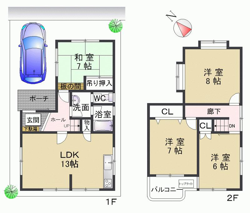 Floor plan. 28.8 million yen, 4LDK, Land area 75 sq m , There is a building area of 85.06 sq m all room 6 quires more, Ease of use is also good!
