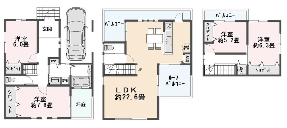 Floor plan. 55,800,000 yen, 3LDK + S (storeroom), Land area 91.96 sq m , Building area 127.98 sq m