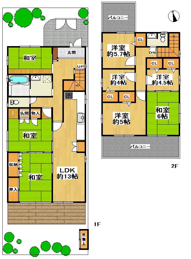 Floor plan. 57 million yen, 8LDK, Land area 164.92 sq m , Building area 149.71 sq m