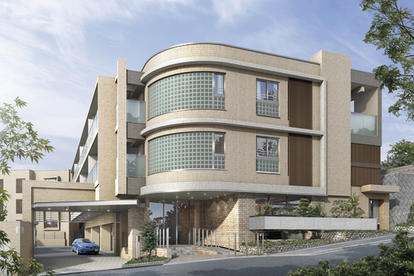 Buildings and facilities. Design in harmony with elegant mansions with cherish the rich and mellow nature. A sophisticated color tone of the tiles shine in green-toned color scheme of gray and white, Overall has been finished to the natural image (Exterior view)
