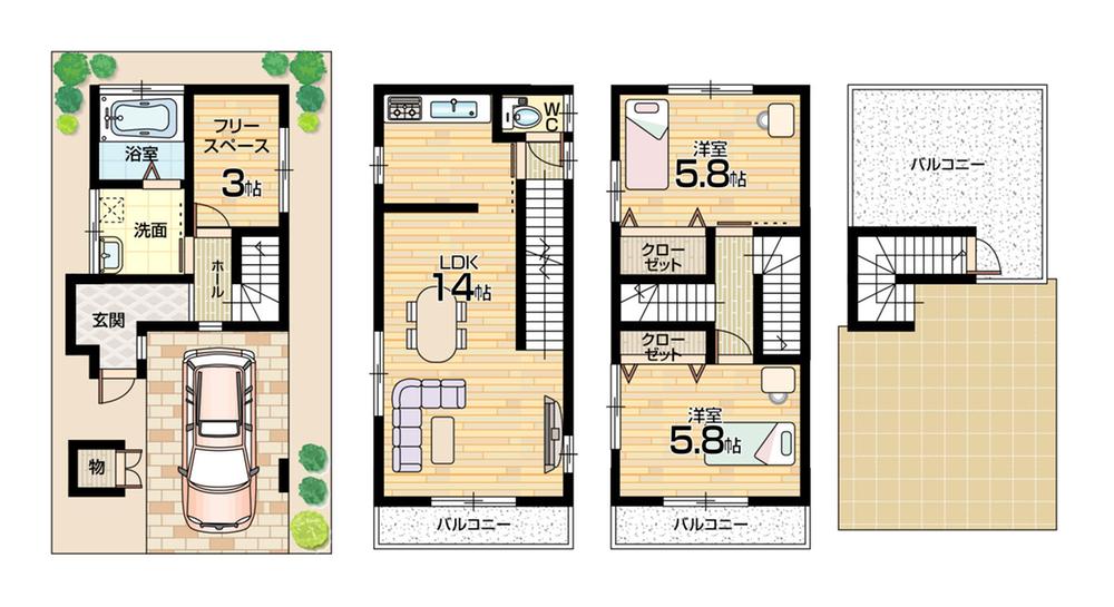 Floor plan. 28.8 million yen, 2LDK + S (storeroom), Land area 46.11 sq m , Building area 86.95 sq m floor plan