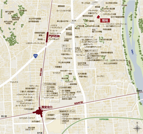 Surrounding environment. Local guide map