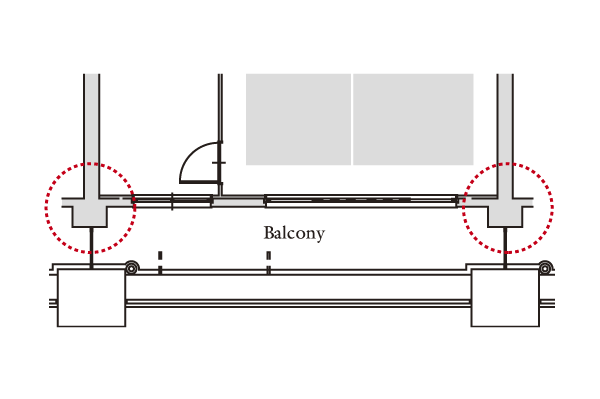 Building structure.  [Out Paul design] The living room of the main balcony side, Adopted out Paul design that eliminates the pillar type from the corner of the room provided with the structural columns in the outdoors. There is a feeling of opening because it is refreshing to every corner, The layout of the furniture and the like can be freely (conceptual diagram)