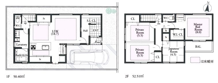 Floor plan. (F No. land), Price 47,800,000 yen, 4LDK, Land area 90.15 sq m , Building area 102.91 sq m