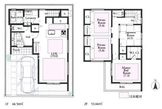 Floor plan. (B No. land), Price 48,800,000 yen, 4LDK, Land area 90.09 sq m , Building area 102.16 sq m
