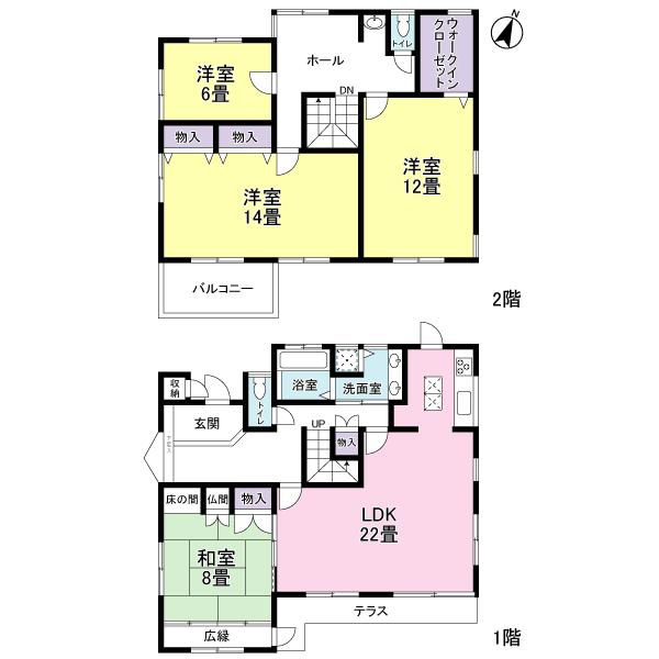 Floor plan. 22,800,000 yen, 4LDK, Land area 213.38 sq m , Building area 170.34 sq m LDK22 tatamiese-style room 8 tatami, 2 Kainushi bedroom 14 tatami mats