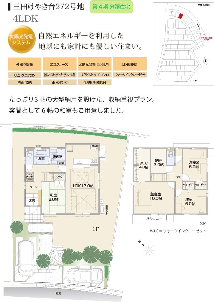 Floor plan.  [272 No. land] So we have drawn on the basis of the Plan view] drawings, Plan and the outer structure ・ Planting, such as might actually differ slightly from.  Also, furniture ・ Car, etc. are not included in the price. 