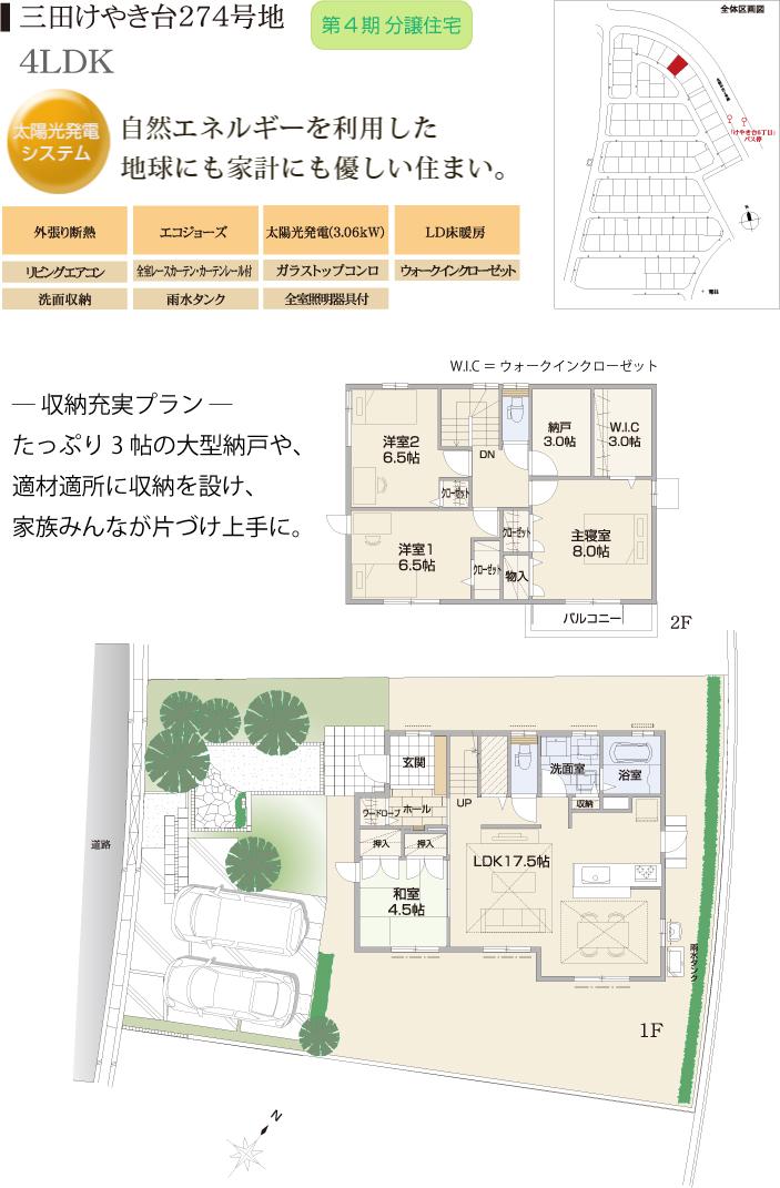 Floor plan.  [274 No. land] So we have drawn on the basis of the Plan view] drawings, Plan and the outer structure ・ Planting, such as might actually differ slightly from.  Also, furniture ・ Car, etc. are not included in the price. 