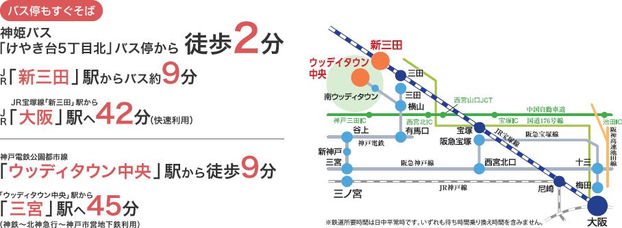 route map. By bus flights available Osaka ・ Ease attendance is to Sannomiya