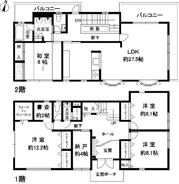 Floor plan. 59,800,000 yen, 4LDK + S (storeroom), Land area 198.07 sq m , Building area 189.58 sq m