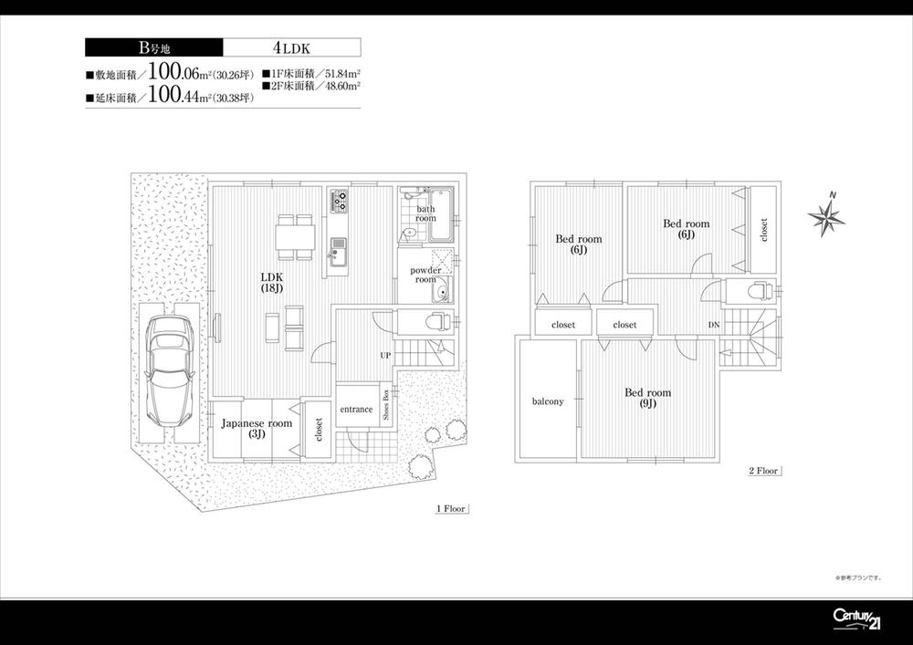 Floor plan. (B No. land), Price 36,800,000 yen, 4LDK, Land area 100.06 sq m , Building area 100.44 sq m