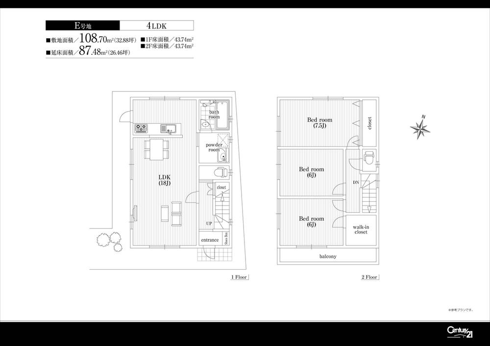 Floor plan. (E No. land), Price 33,800,000 yen, 3LDK, Land area 108.7 sq m , Building area 87.4 sq m