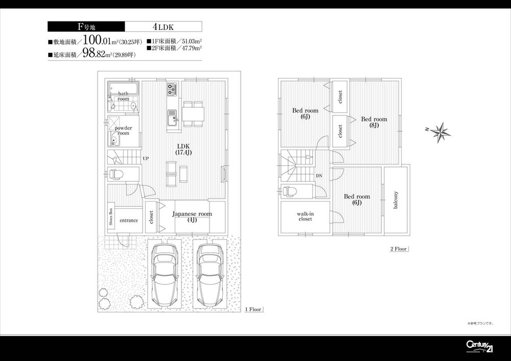 Floor plan. (F No. land), Price 36,800,000 yen, 4LDK, Land area 100.01 sq m , Building area 98.82 sq m