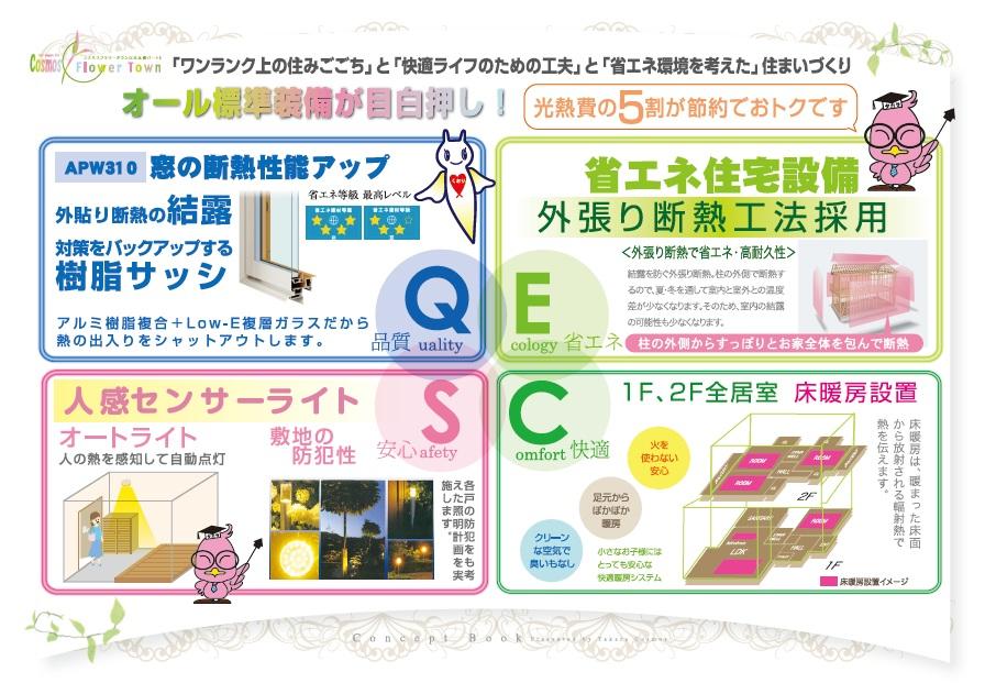 Other. Outside-covered insulation construction method ・ Resin sash ・ Central floor heating system installed ・ People a sense of auto sensor light standard specification ・  ・  ・ 