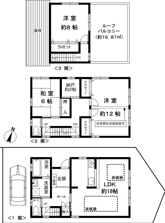 Floor plan. 24.5 million yen, 3LDK + S (storeroom), Land area 100.88 sq m , Building area 117.57 sq m