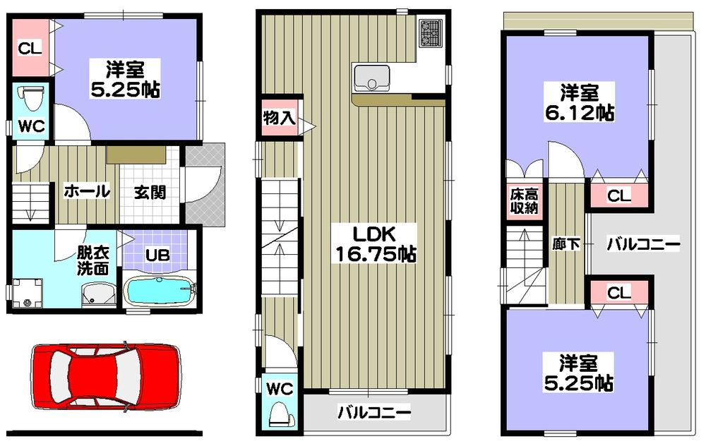 Floor plan. 24,800,000 yen, 3LDK, Land area 64.17 sq m , Building area 94.15 sq m