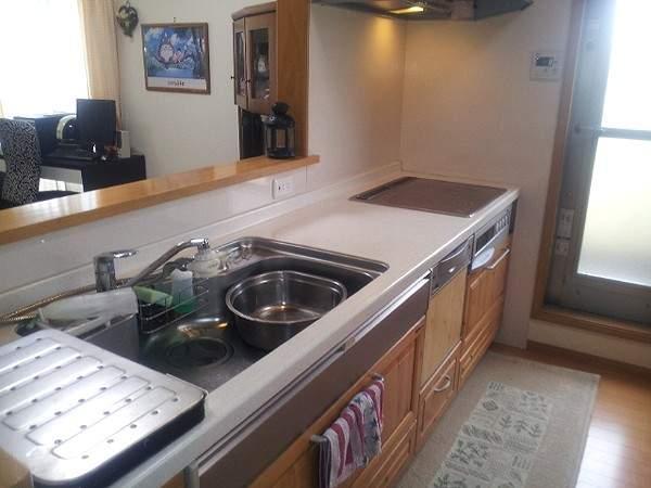 Kitchen. Counter kitchen with a back door!